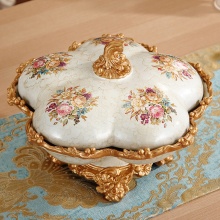 欧式创意旋转过年干果盘分格带盖防尘糖果盘高档客厅茶几装饰摆件