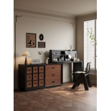 K1中古梳妆台斗柜一体卧室复古胡桃木纹化妆桌高级床尾化妆柜